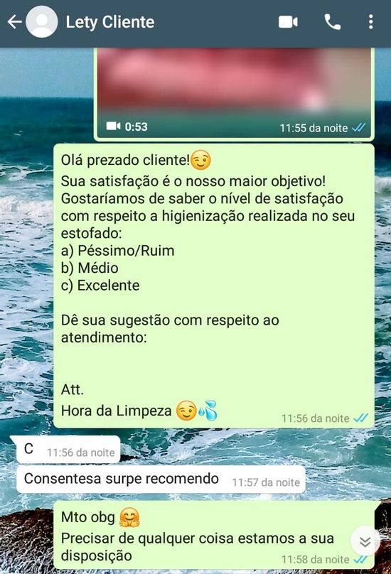 Depoimentos de clientes após terem feito a limpeza do estofado.